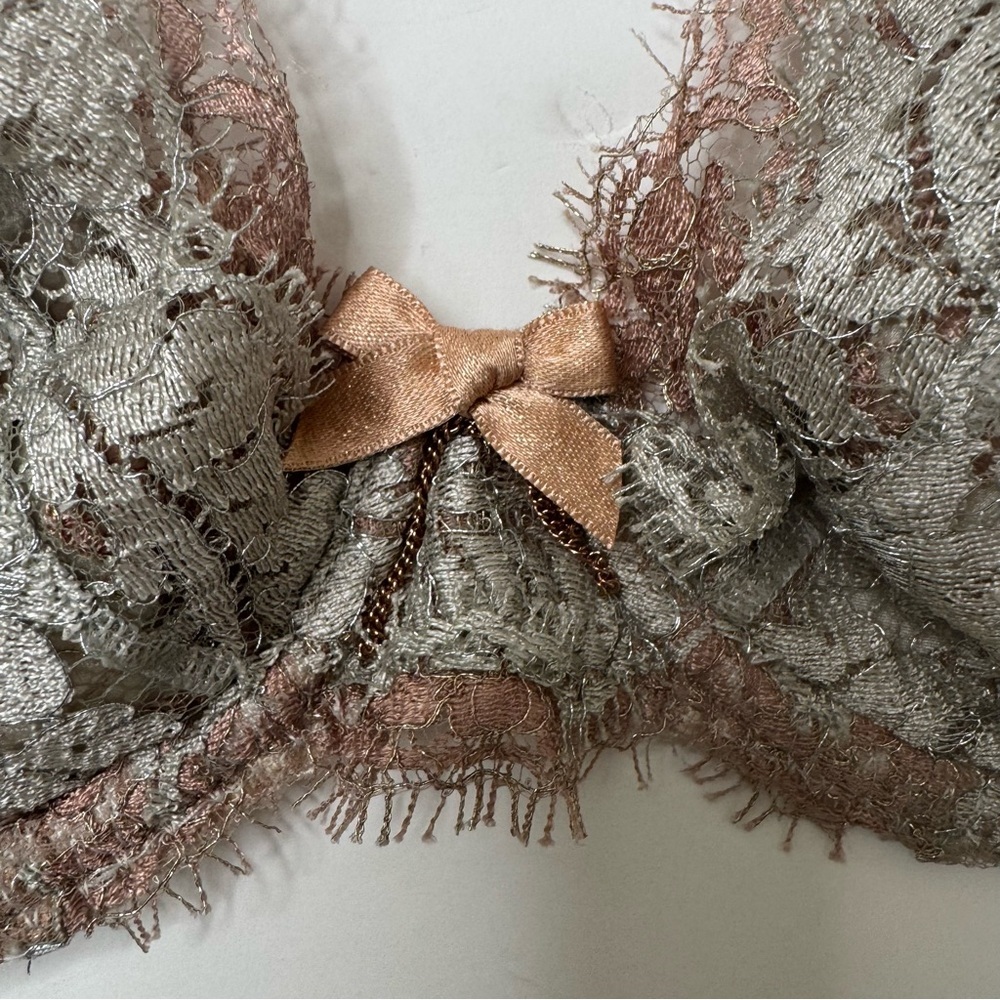 NWT AGENT PROVOCATEUR Lorelli Lace Silk Underwire Bra Rose Gold and Silver 34B - Picture 11 of 16